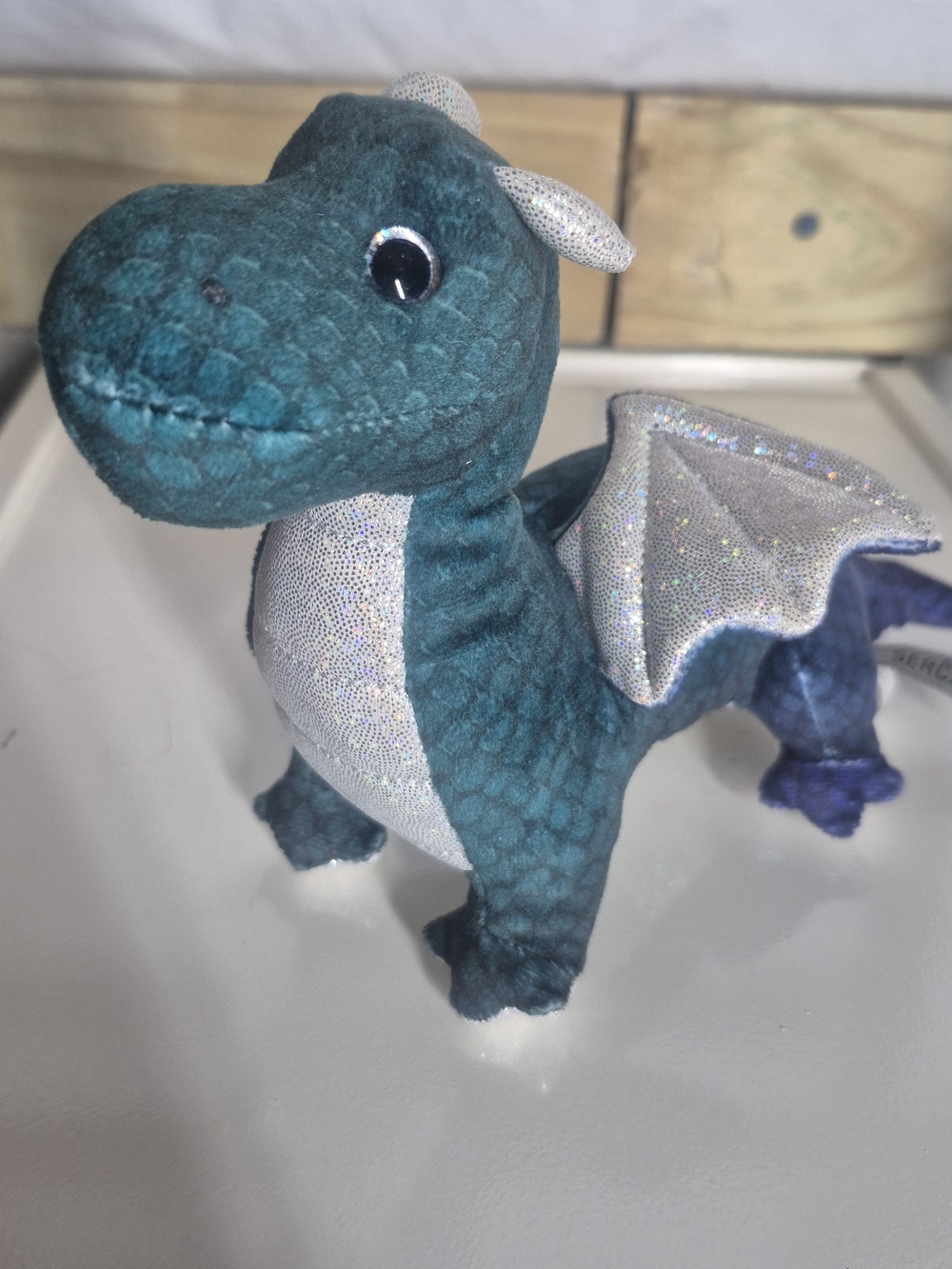 Ty Teal Plush Dragon with Silver Wings
